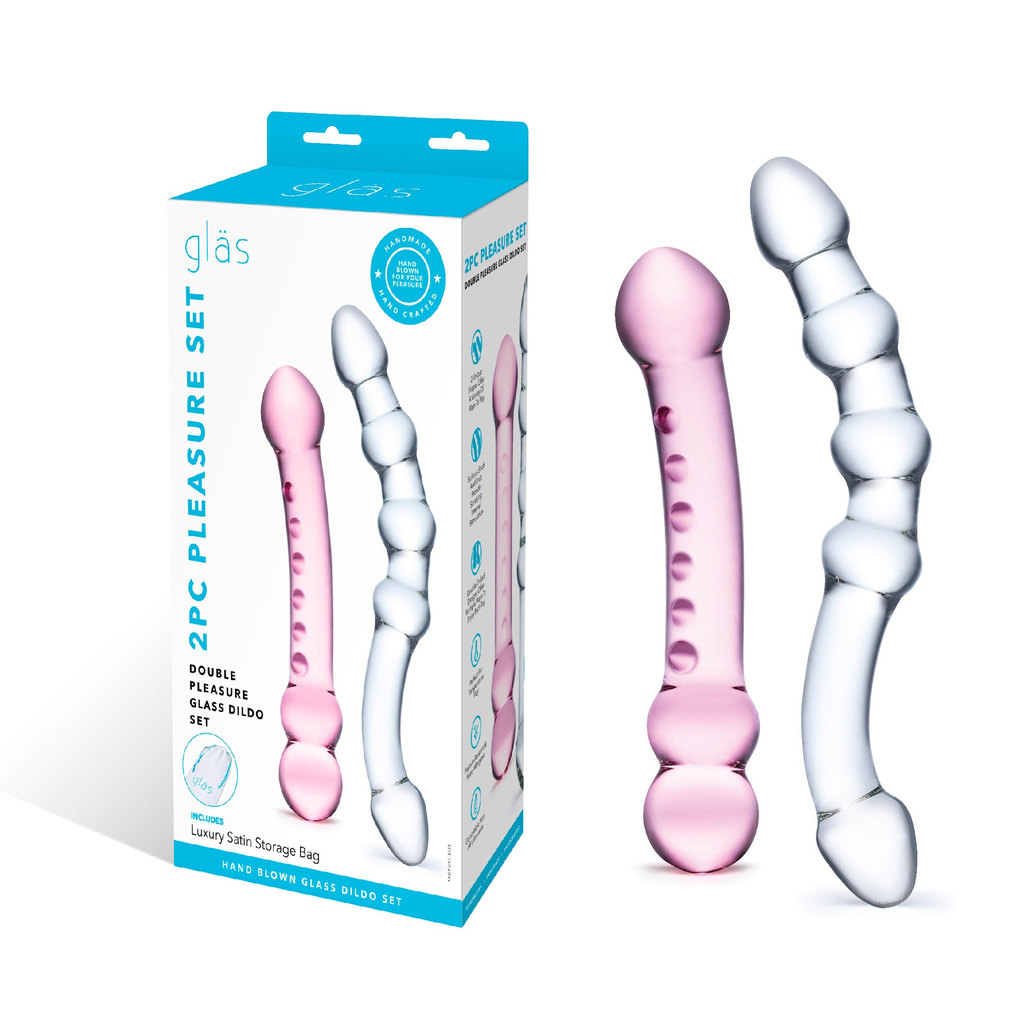 2 Pc Double Pleasure Glass Dildo Set - Pink/clear – Not Very Vanilla