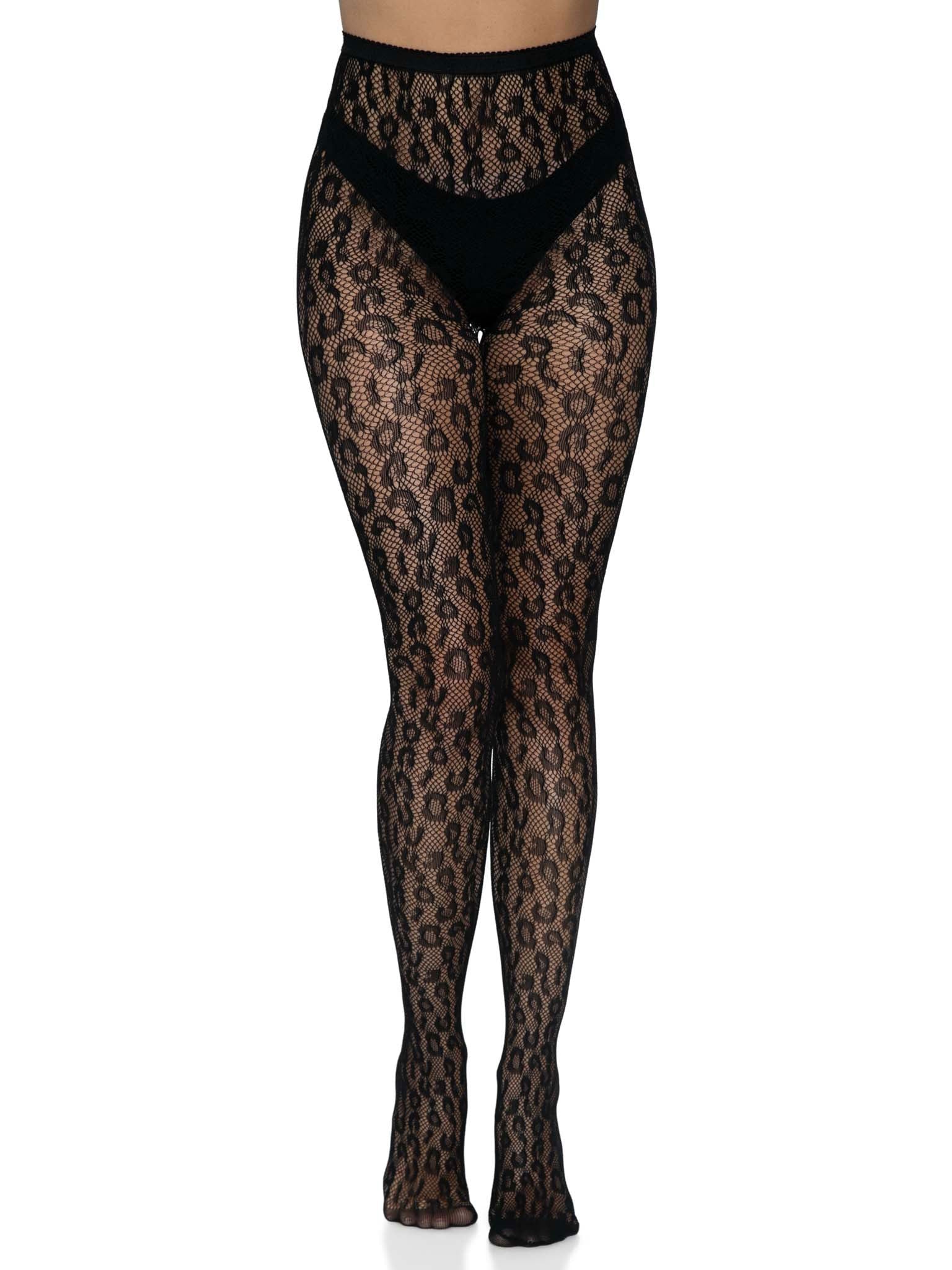 Leopard Net Tights - One Size - Black – Not Very Vanilla