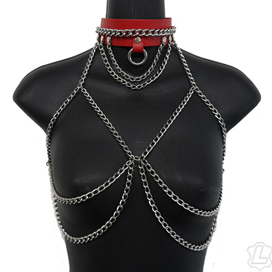 Red Slave Choker And Chain Bra