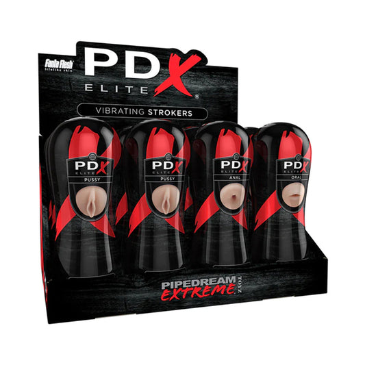 PDX Elite Vibrating Stroker Display 12-Pack (Pussy, Anal & Oral) - Not Very Vanilla