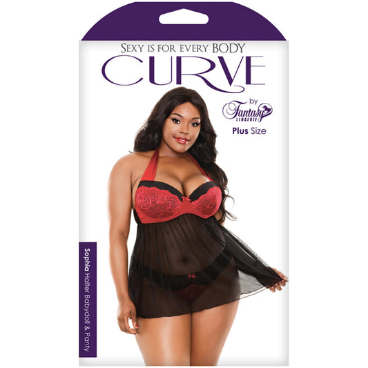 Fantasy Lingerie Curve Sophia Halter Babydoll & Panty Red/Black 3XL/4XL - Not Very Vanilla