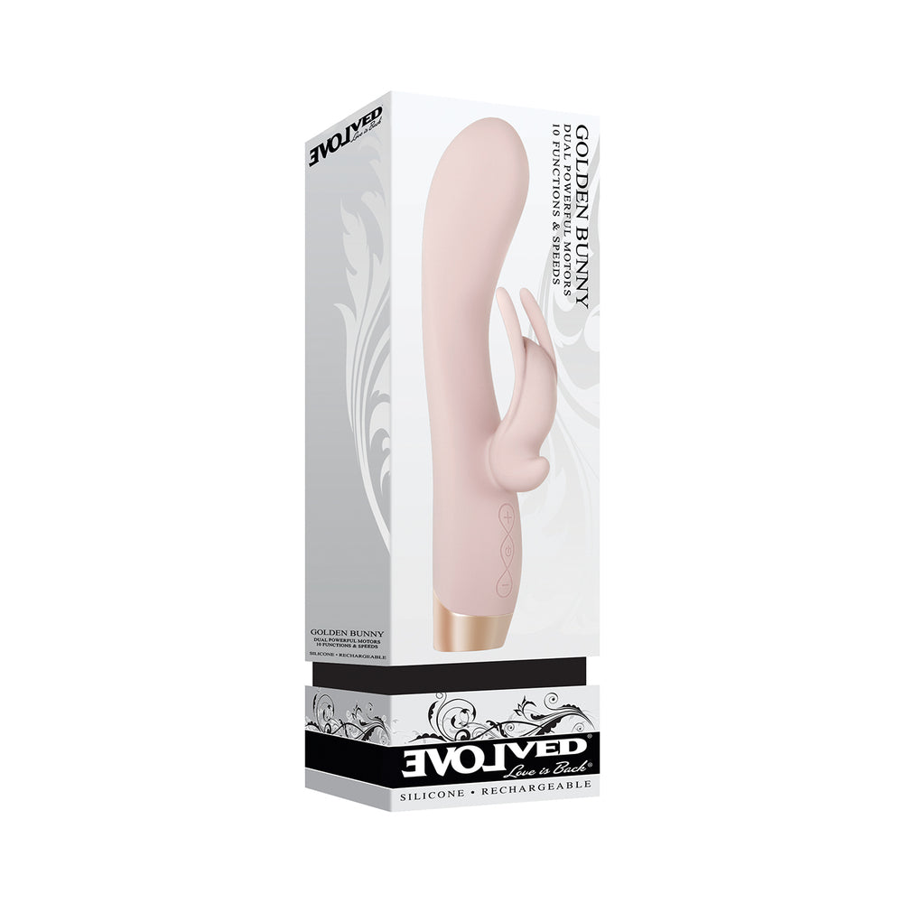 Evolved Golden Bunny Rechargeable Silicone Rabbit Vibrator Light Pink/Rose Gold - Not Very Vanilla