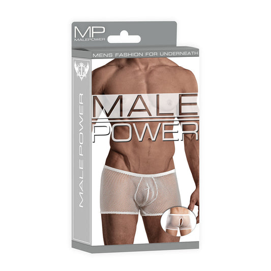 Male Power Stretch Net Peek-A-Buns White L/XL - Not Very Vanilla