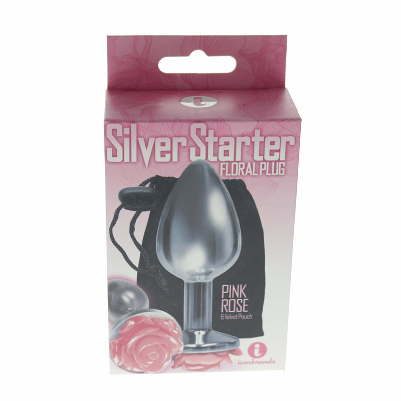 the 9's The Silver Starter Rose Floral Stinless Steel Butt Plug Pink - Not Very Vanilla