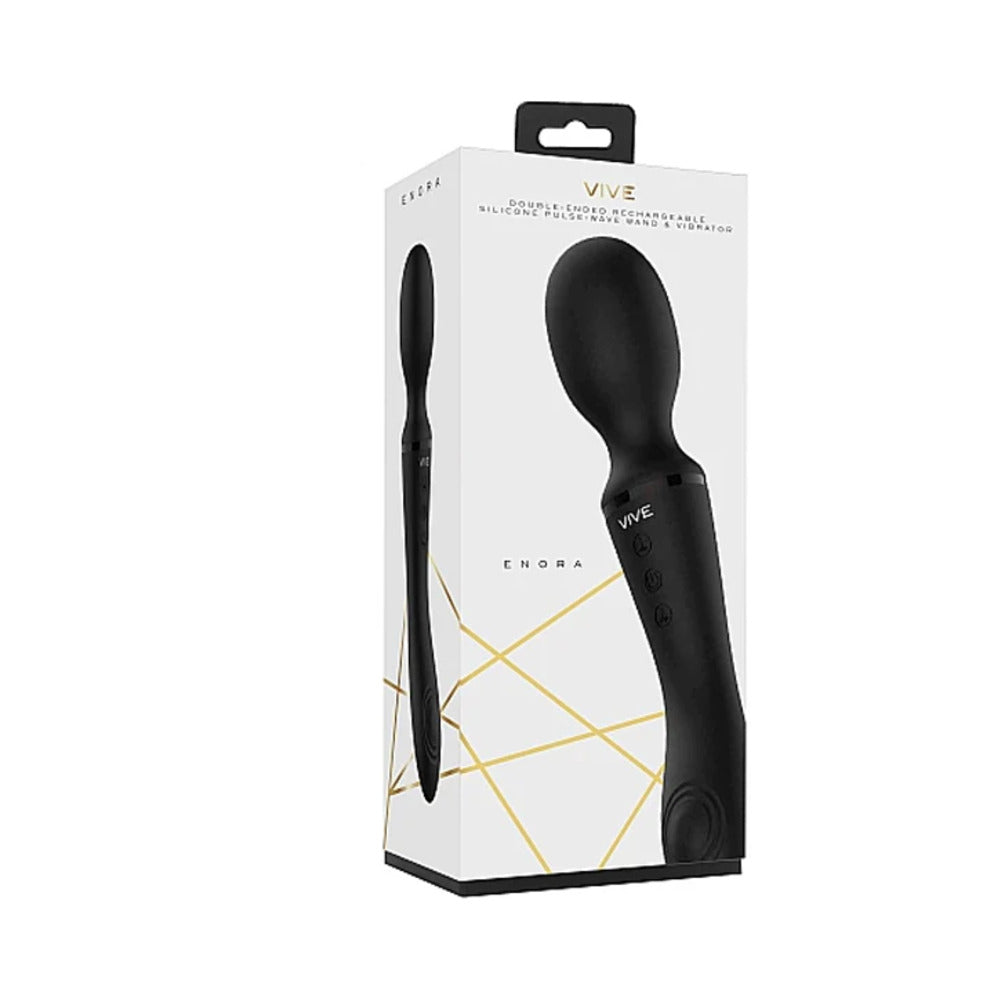 VIVE ENORA Rechargeable Dual-Ended Silicone Pulse-Wave G-Spot & Wand Vibrator Black - Not Very Vanilla