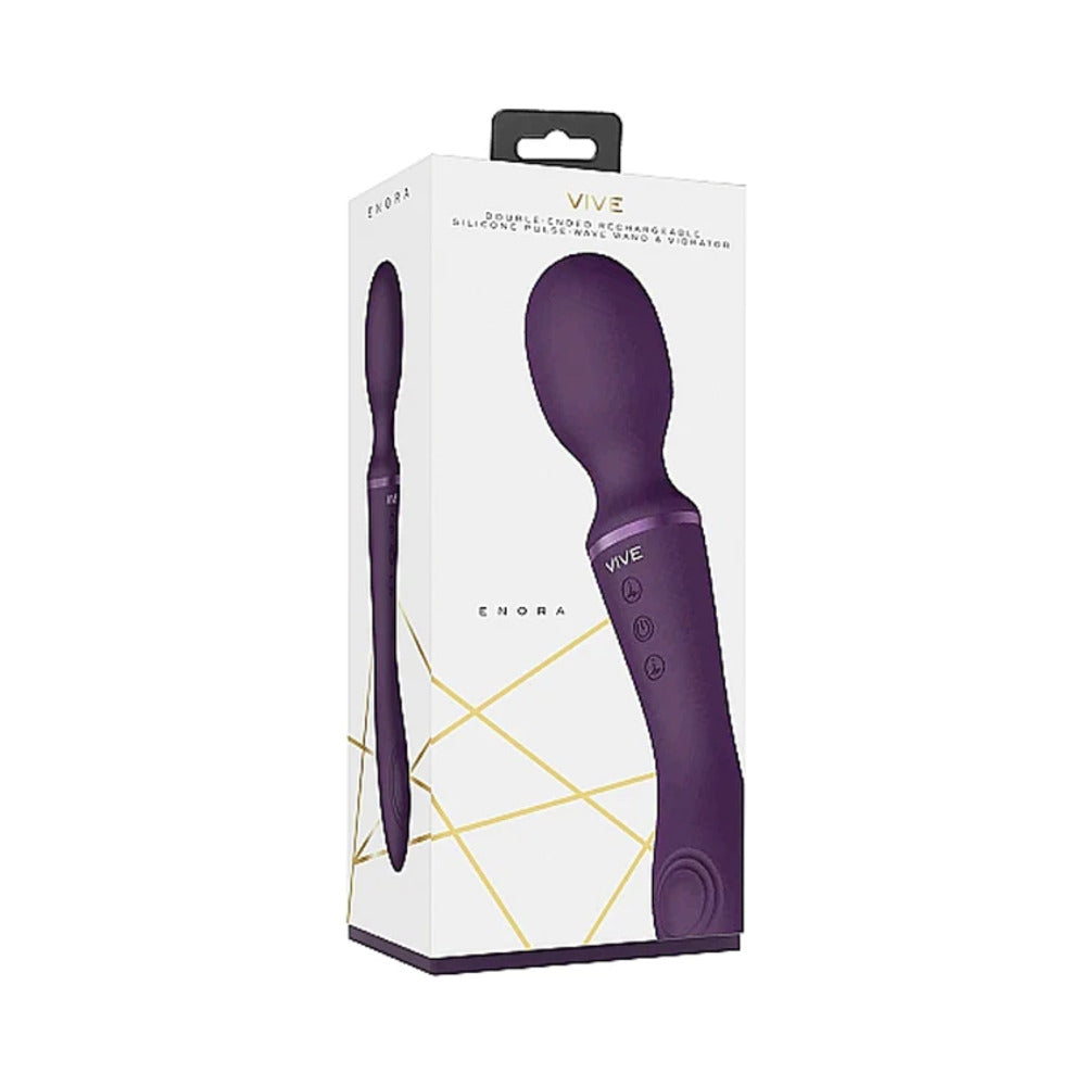 VIVE ENORA Rechargeable Dual-Ended Silicone Pulse-Wave G-Spot & Wand Vibrator Purple - Not Very Vanilla