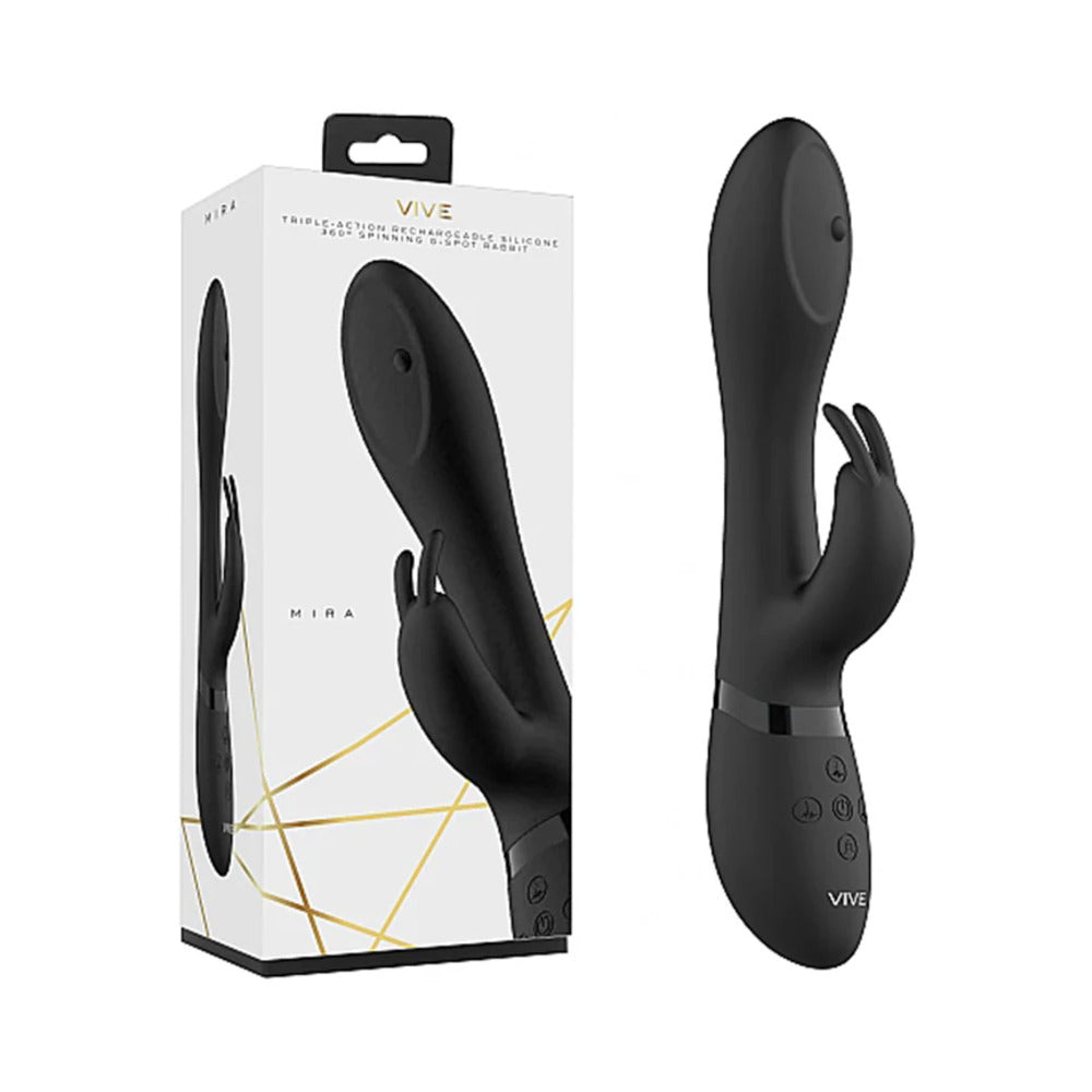 VIVE MIRA Rechargeable 360° Spinning Silicone Rabbit Vibrator Black - Not Very Vanilla