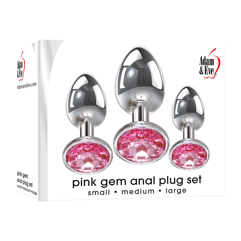 Adam & Eve 3-Piece Metal Anal Plug With Pink Gemstone Base Set - Not Very Vanilla