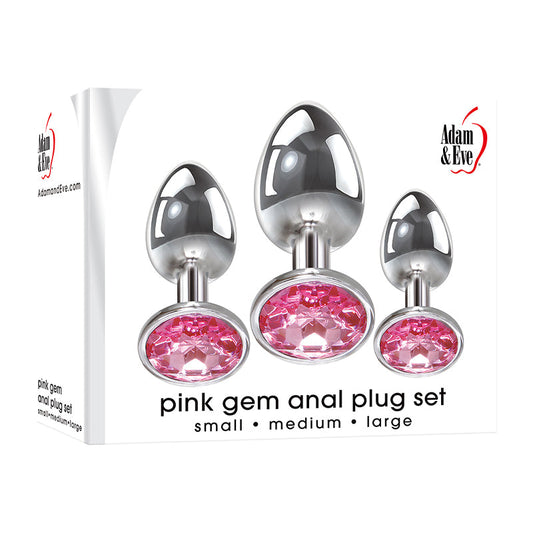 Adam & Eve 3-Piece Metal Anal Plug With Pink Gemstone Base Set - Not Very Vanilla