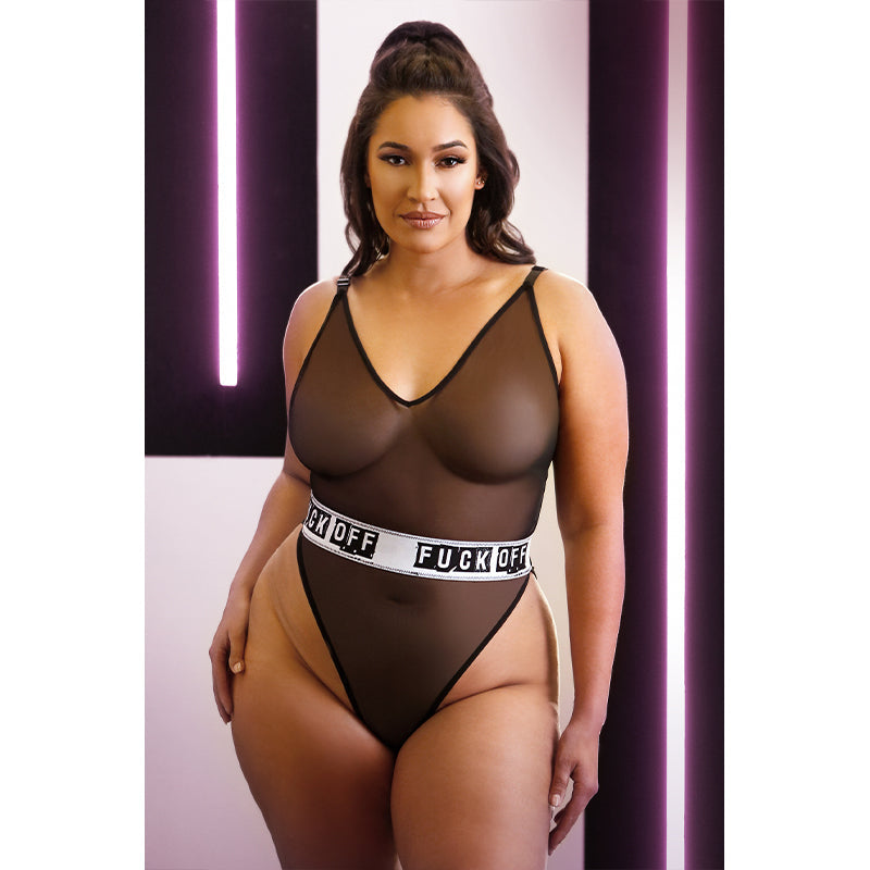 Fantasy Lingerie Vibes Fuck Off Cheeky Mesh Playsuit Queen Size Black - Not Very Vanilla