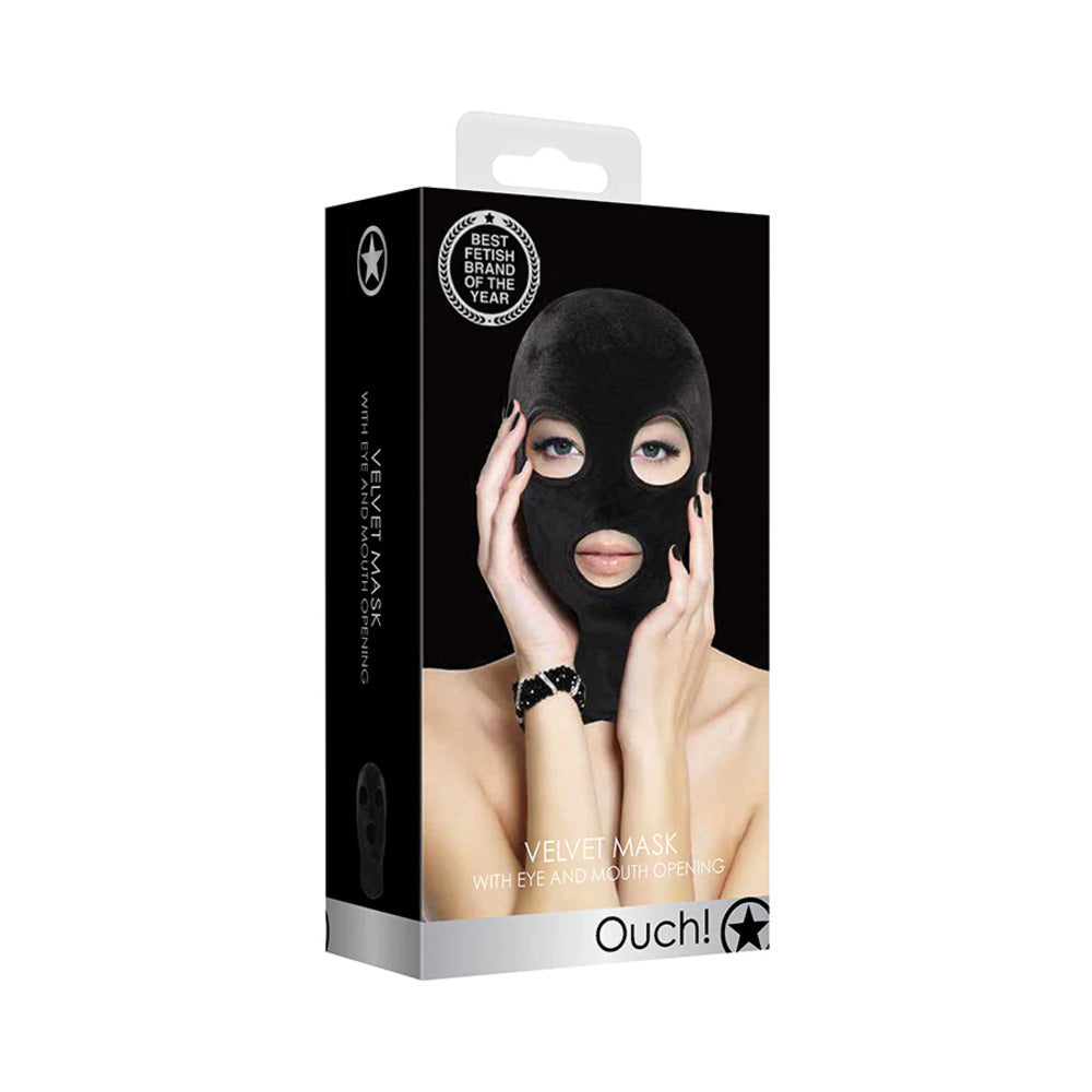 Ouch! Velvet Full-Head Mask With Eye and Mouth Opening Black - Not Very Vanilla