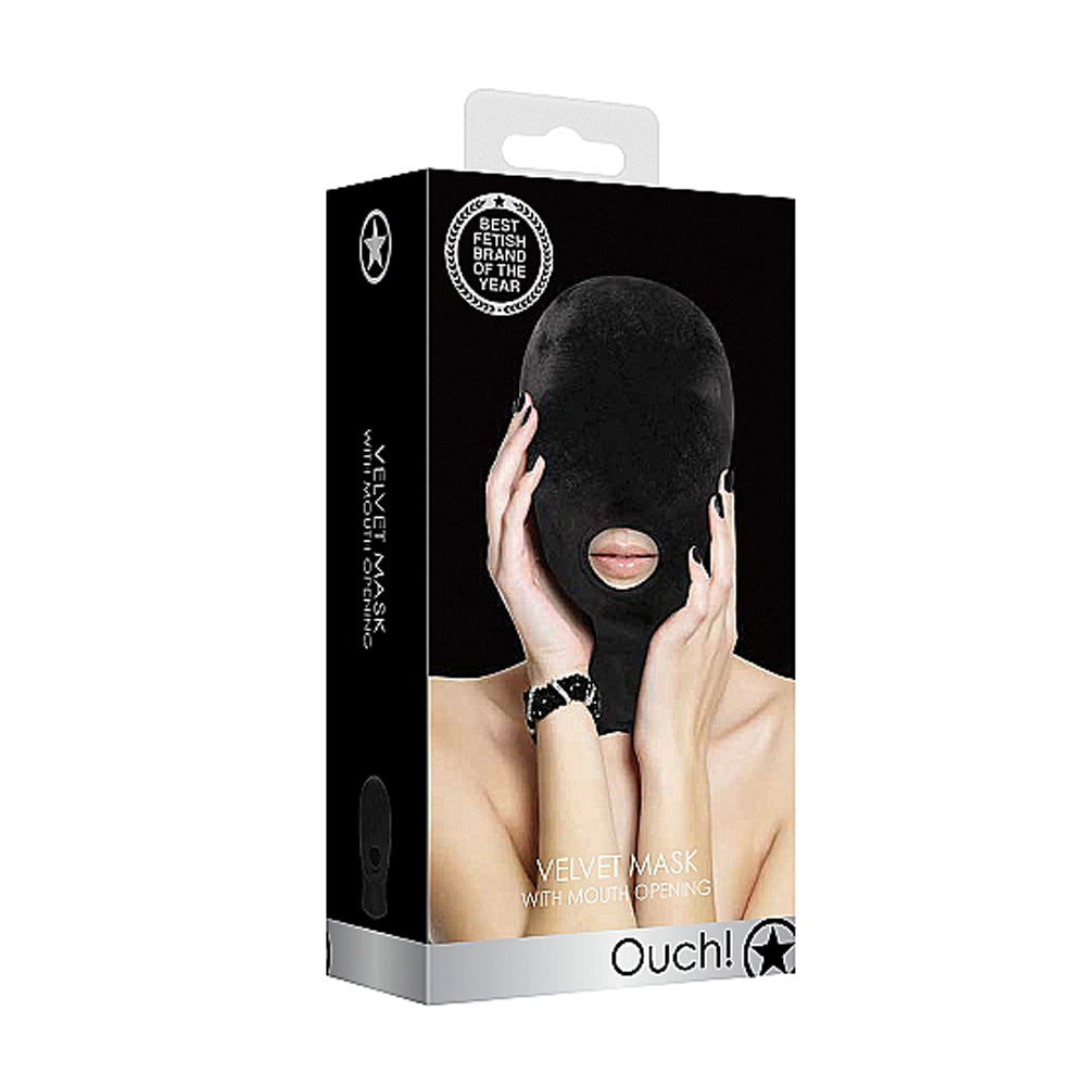 Ouch! Velvet Full-Head Mask With Mouth Opening Black - Not Very Vanilla