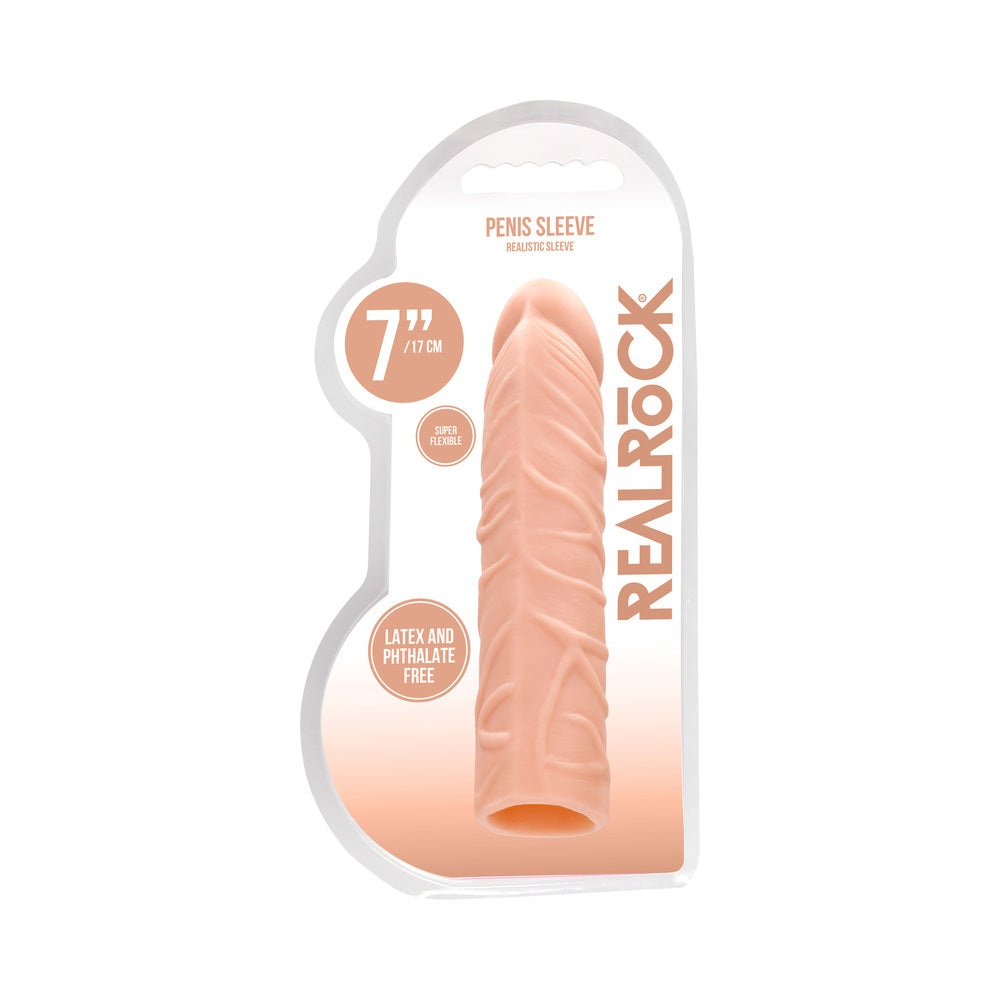 RealRock Realistic Veiny 7 in. Penis Sleeve Extender Beige - Not Very Vanilla