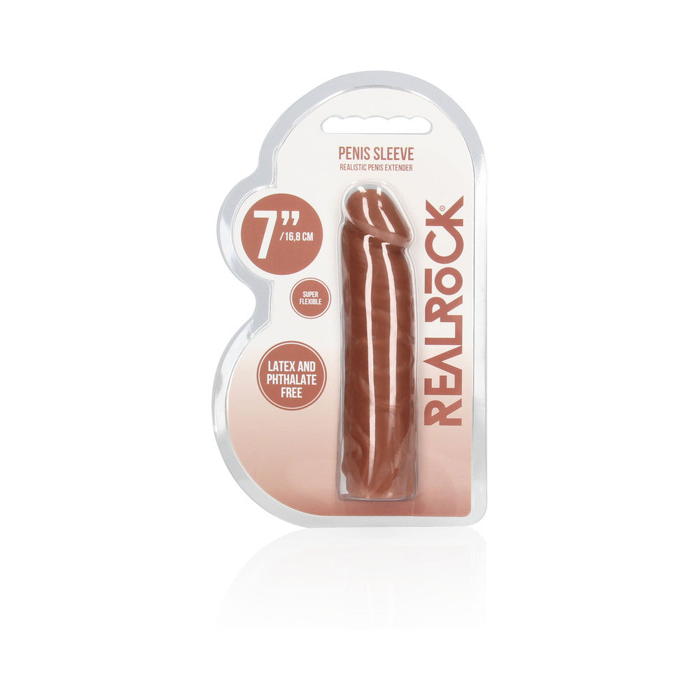 RealRock Realistic Veiny 7 in. Penis Sleeve Extender Tan - Not Very Vanilla