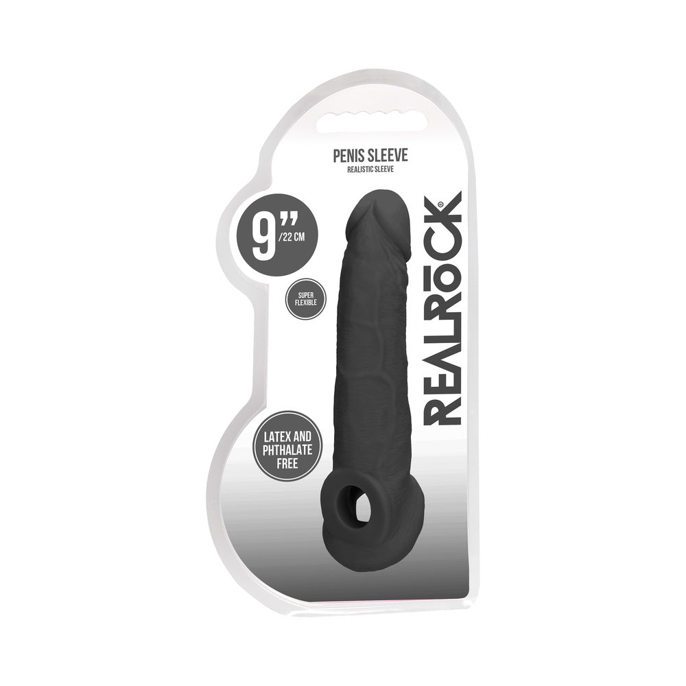 RealRock Realistic 9 in. Penis Sleeve Extender Sling Black - Not Very Vanilla