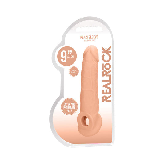 RealRock Realistic 9 in. Penis Sleeve Extender Sling Beige - Not Very Vanilla