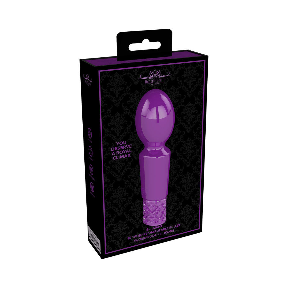 Shots Royal Gems Brilliant Rechargeable Silicone Wand-Shaped Bullet Vibrator Purple - Not Very Vanilla