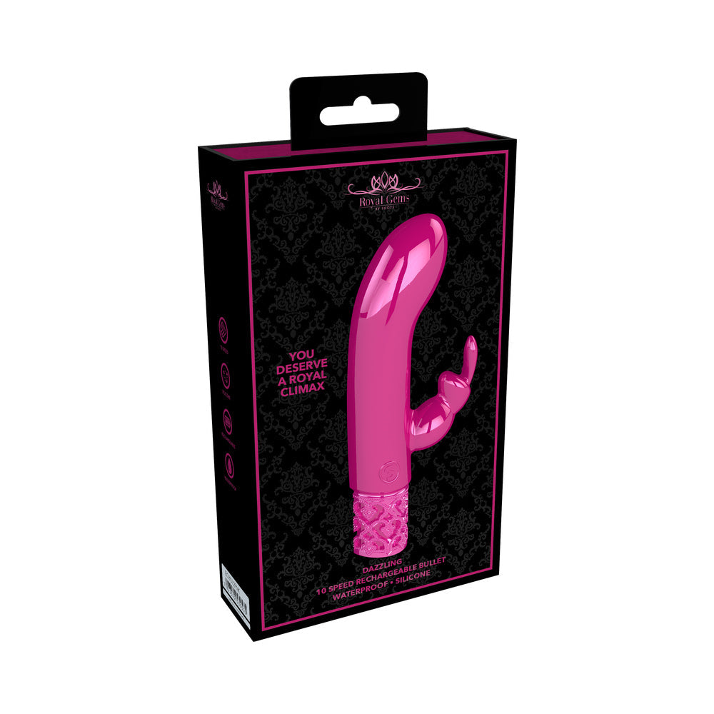 Shots Royal Gems Dazzling Rechargeable Silicone Miniature Rabbit Vibrator Pink - Not Very Vanilla