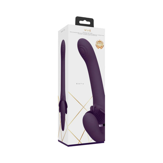 VIVE SATU Rechargeable Triple Motor Pulse-Wave Vibrating Silicone Strapless Strap-On Purple - Not Very Vanilla