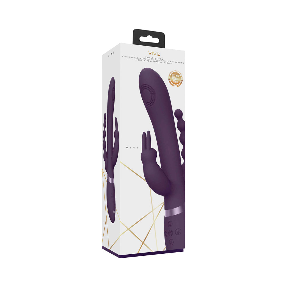 VIVE RINI Rechargeable Triple-Motor Pulse-Wave Dual Entry Silicone Rabbit Vibrator Purple - Not Very Vanilla