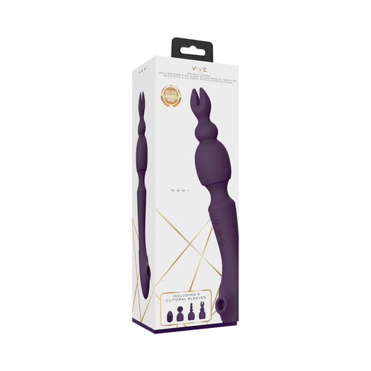 VIVE NAMI Dual-Ended Pulse Wave & Vibrating Wand With Interchangeable Sleeves Purple - Not Very Vanilla