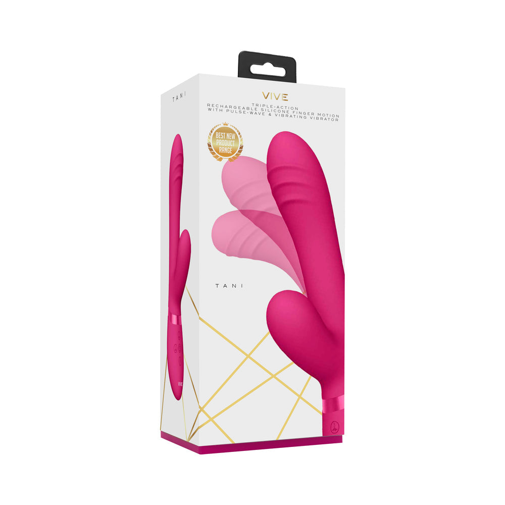 VIVE TANI Rechargeable Finger Motion With Pulse-Wave & Vibrating Silicone Dual Stimulator Black - Not Very Vanilla