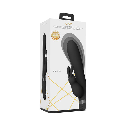 VIVE TAKA Rechargeable Automatic Inflatable Silicone Rabbit Vibrator Black - Not Very Vanilla