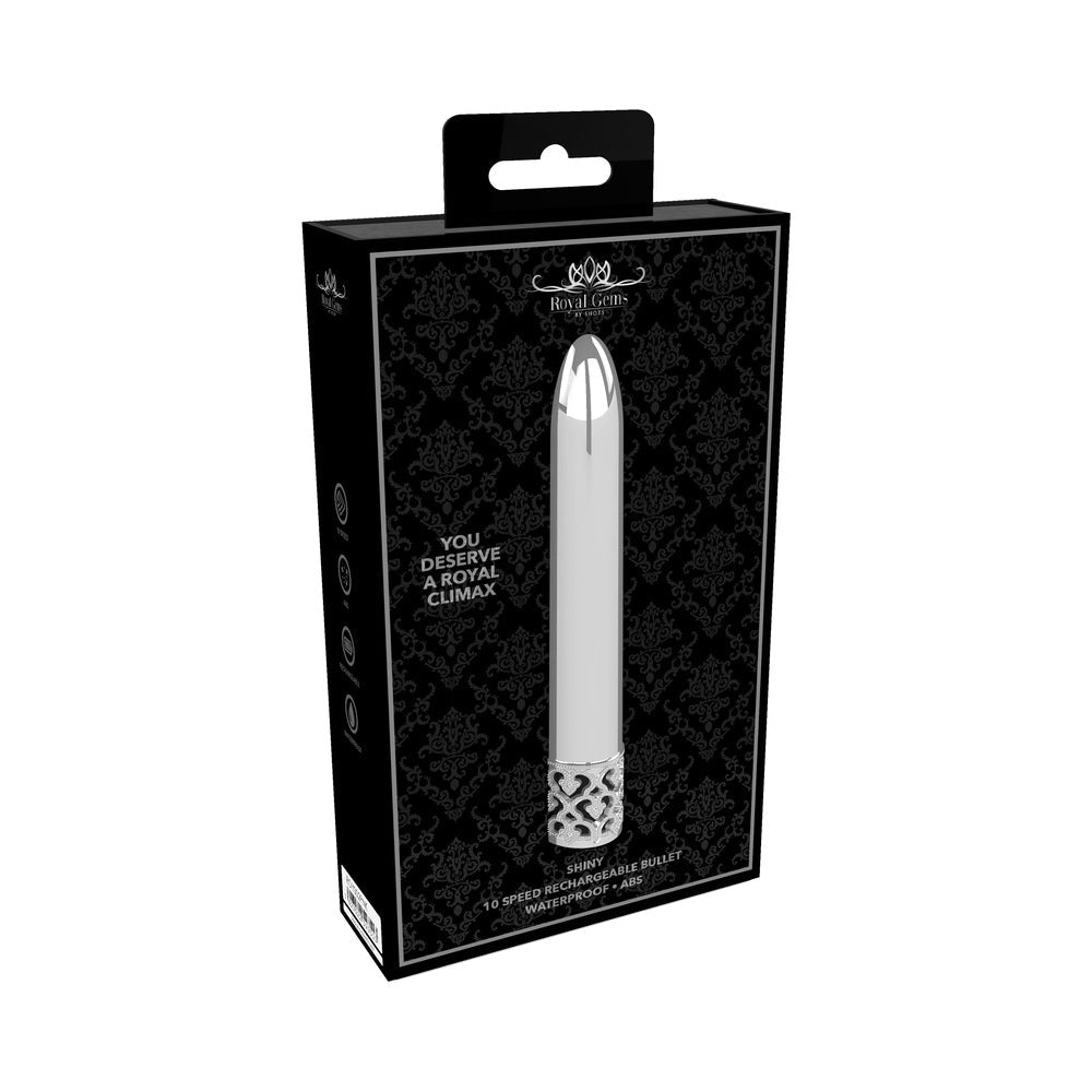 Shots Royal Gems Shiny Rechargeable 10-Speed Bullet Vibrator Silver - Not Very Vanilla