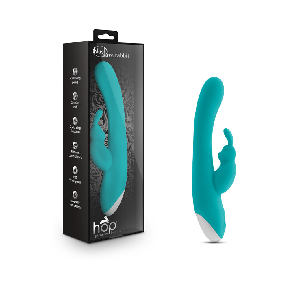 Blush Hop Rave Rabbit Rechargeable Silicone Dual Stimulation Gyrating Vibrator Aquamarine - Not Very Vanilla