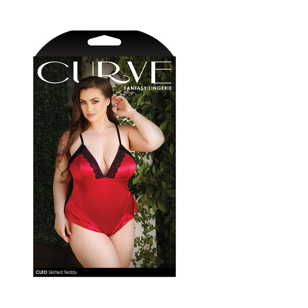 Fantasy Lingerie Curve Cleo Skirted Teddy With Lace Trim & Snap Closure Red XL/2XL - Not Very Vanilla