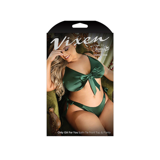 Fantasy Lingerie Vixen Only Girl For You Satin Tie-Front Top & Side-Tie Panty Emerald Queen - Not Very Vanilla