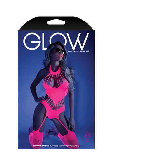 Fantasy Lingerie Glow No Promises Footless Teddy Bodystocking Neon Pink O/S - Not Very Vanilla