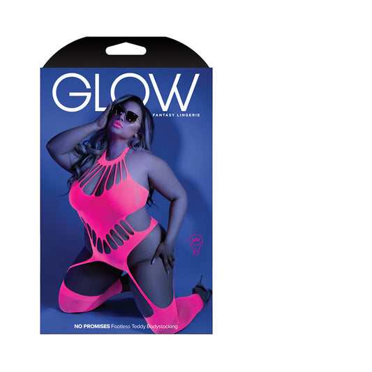 Fantasy Lingerie Glow No Promises Footless Teddy Bodystocking Neon Pink Queen Size - Not Very Vanilla