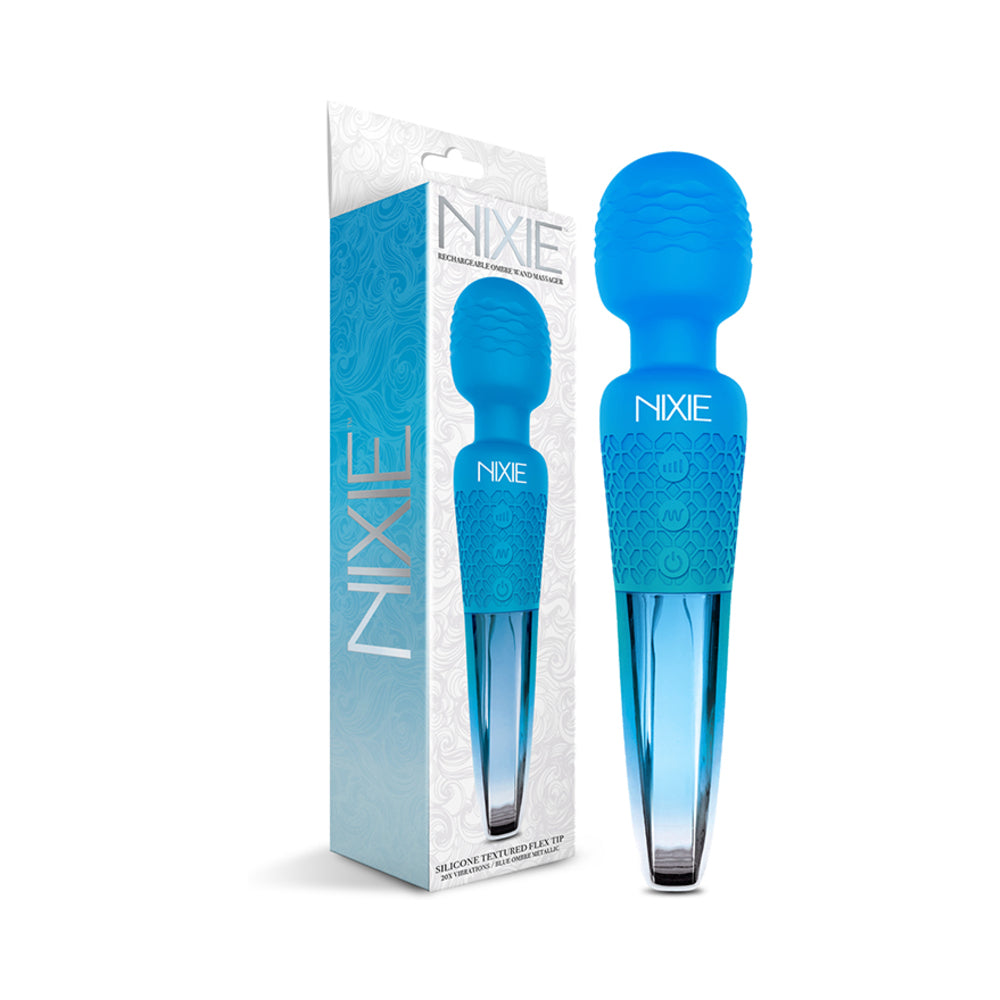 Nixie Rechargeable Wand Massager Blue Ombre Metallic - Not Very Vanilla