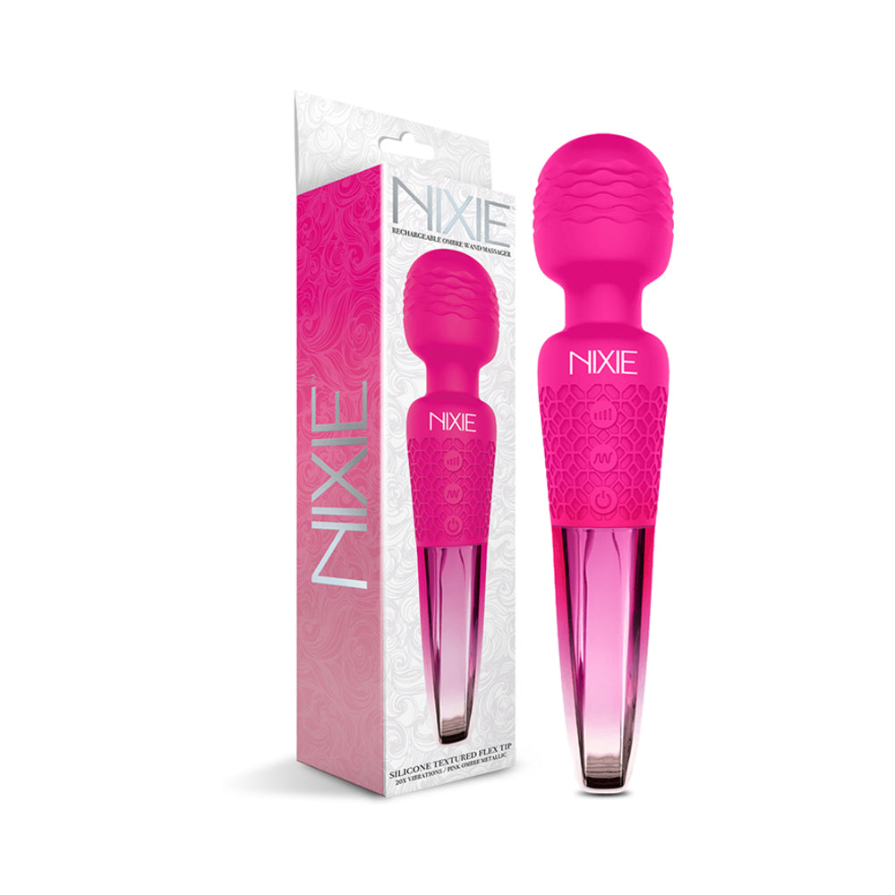 Nixie Rechargeable Wand Massager Pink Ombre Metallic - Not Very Vanilla