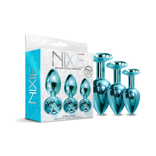 Nixie Metal Butt Plug Trainer Set 3-Piece Blue Metallic - Not Very Vanilla