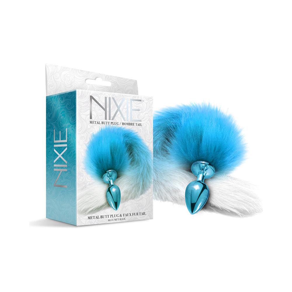 Nixie Metal Butt Plug With Ombre Tail Blue Metallic - Not Very Vanilla