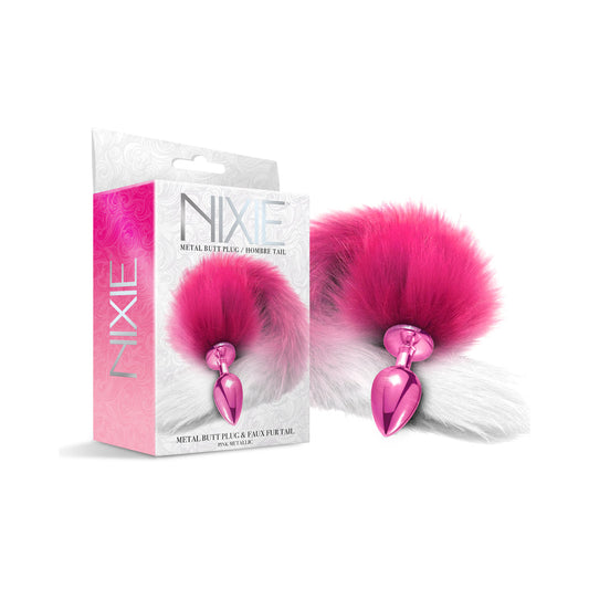 Nixie Metal Butt Plug With Ombre Tail Pink Metallic - Not Very Vanilla