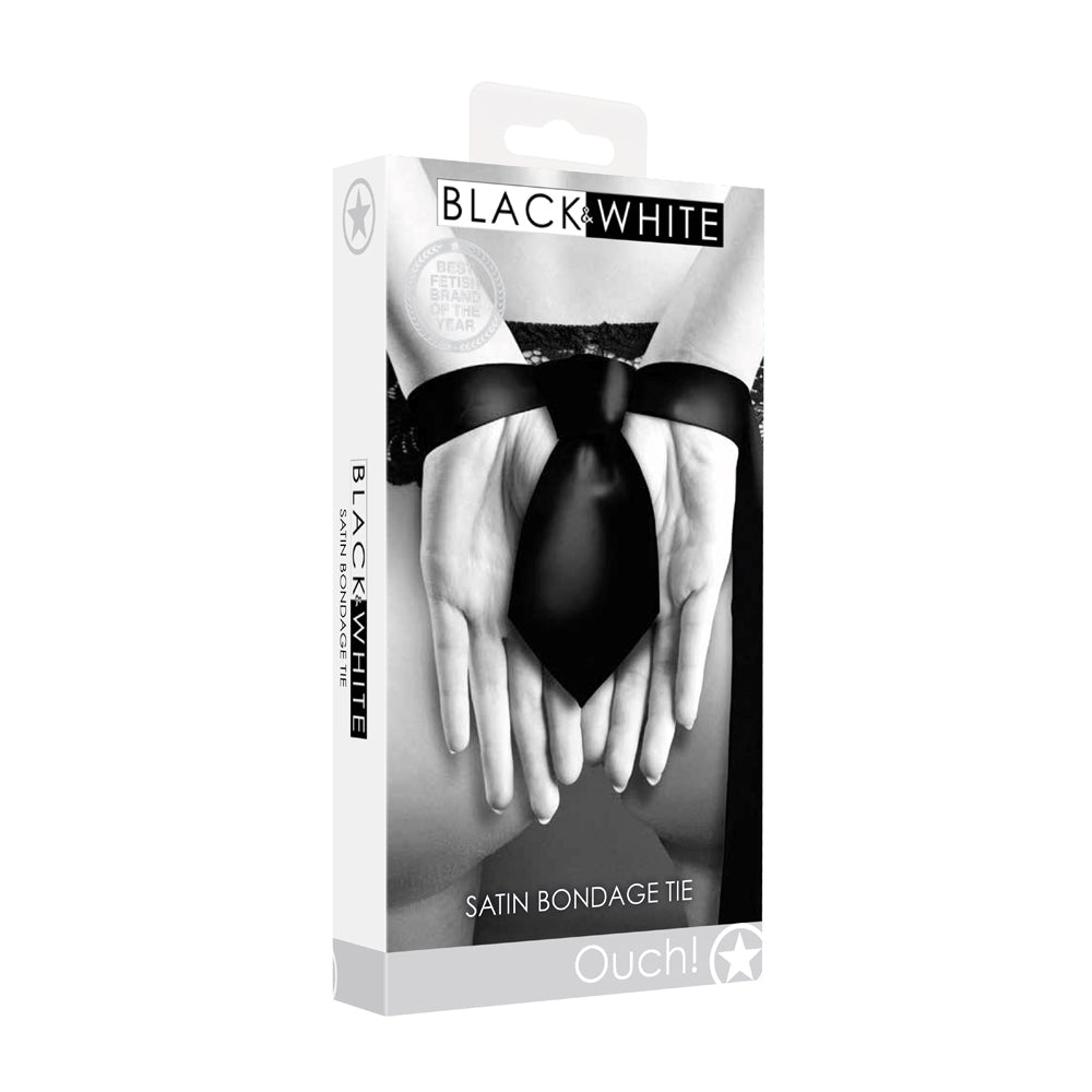 Ouch! Black & White Satin Bondage Tie Black - Not Very Vanilla