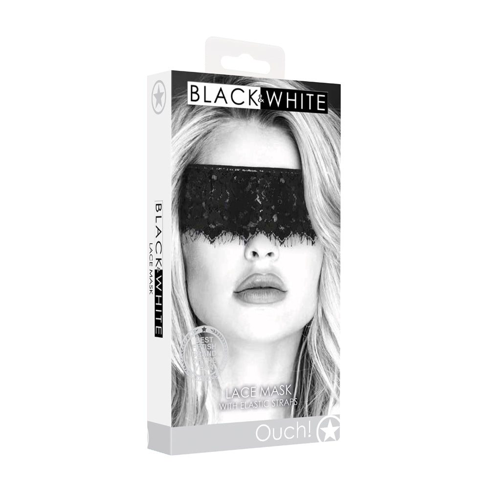 Ouch! Black & White Lace Mask With Elastic Straps Blindfold Black - Not Very Vanilla