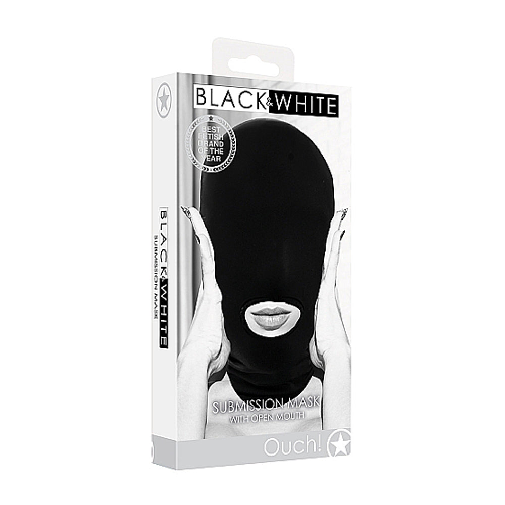 Ouch! Black & White Submission Mask With Open Mouth Black - Not Very Vanilla