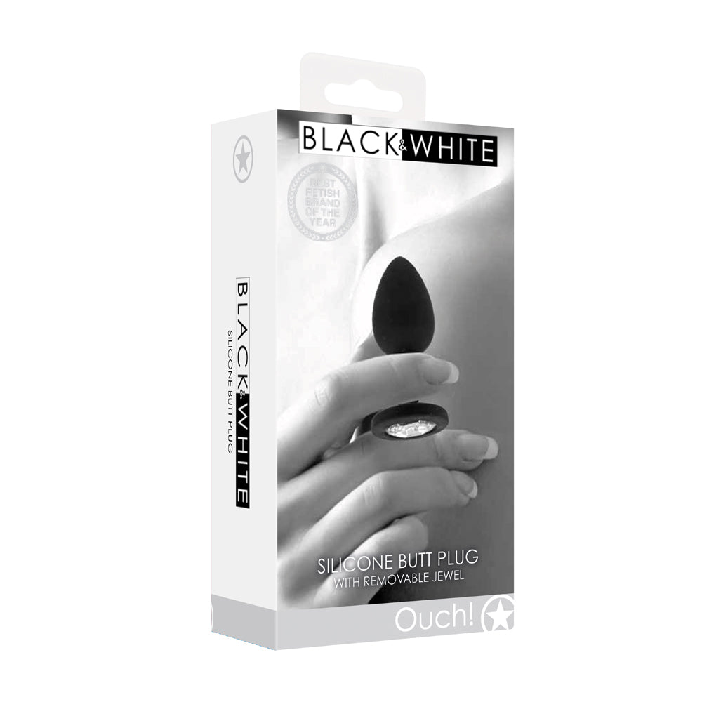 Ouch! Black & White Silicone Butt Plug With Removable Jewel Black - Not Very Vanilla