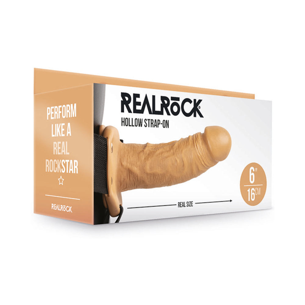 RealRock Realistic 6 in. Hollow Strap-On Tan - Not Very Vanilla