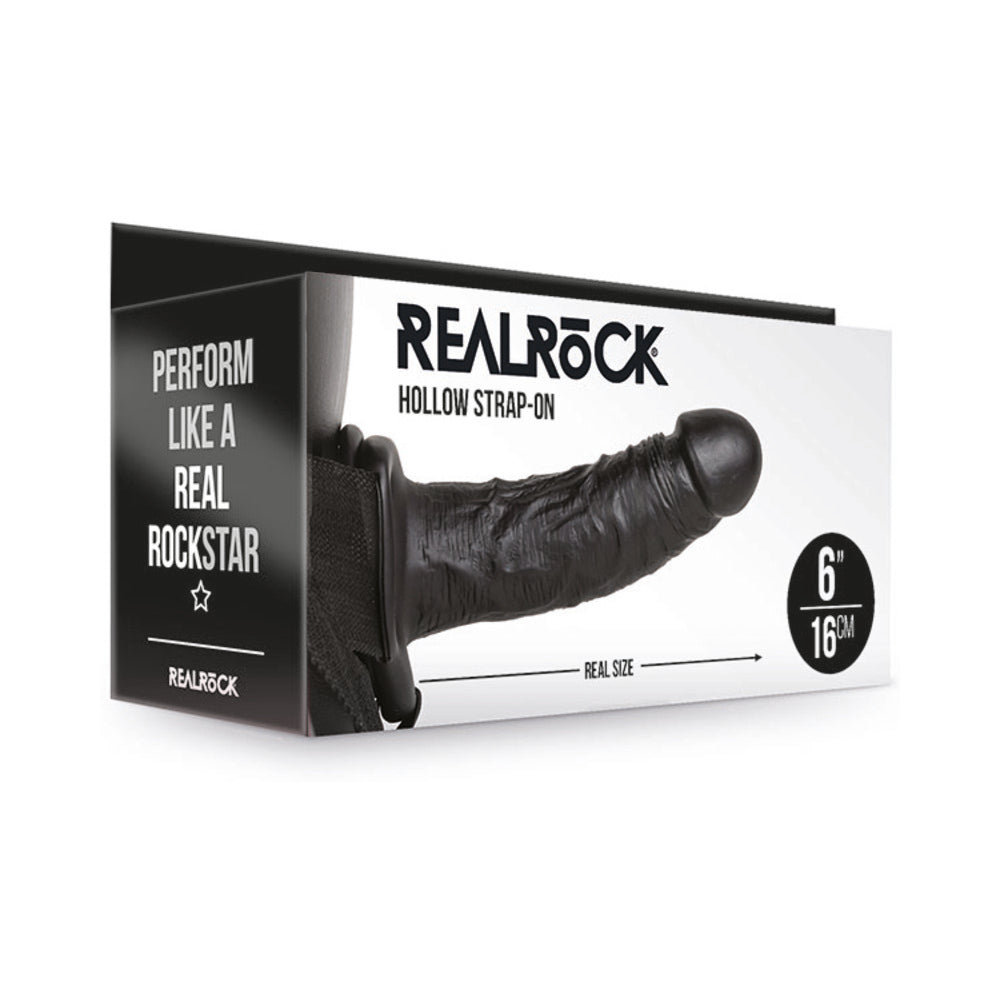 RealRock Realistic 6 in. Hollow Strap-On Black - Not Very Vanilla