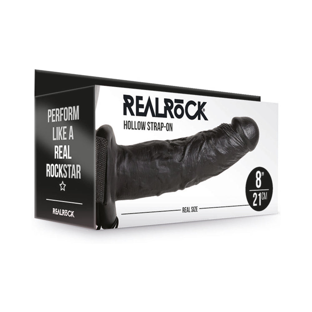 RealRock Realistic 8 in. Hollow Strap-On Black - Not Very Vanilla