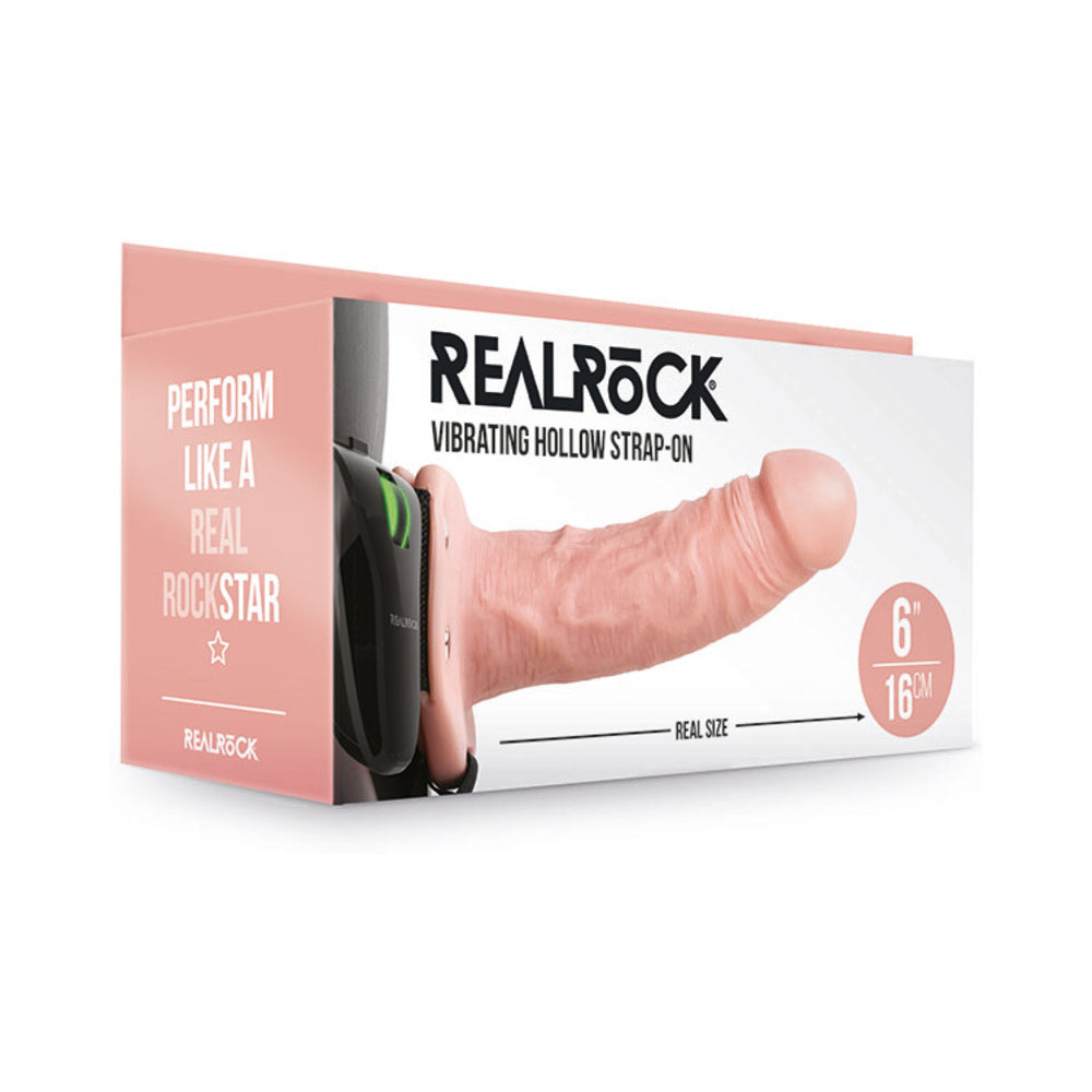 RealRock Realistic 6 in. Vibrating Hollow Strap-On Beige - Not Very Vanilla