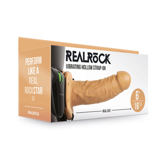 RealRock Realistic 6 in. Vibrating Hollow Strap-On Tan - Not Very Vanilla