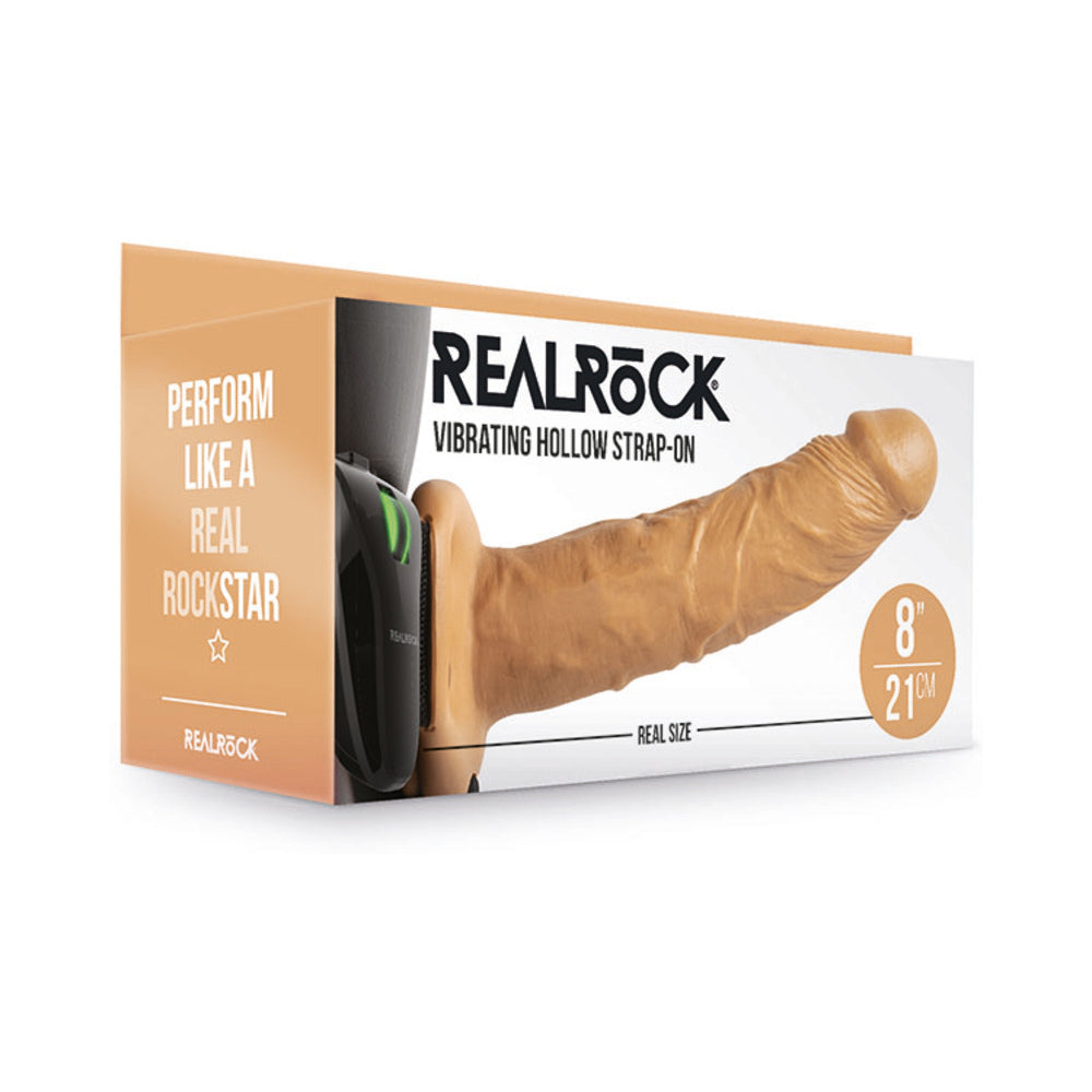 RealRock Realistic 8 in. Vibrating Hollow Strap-On Tan - Not Very Vanilla