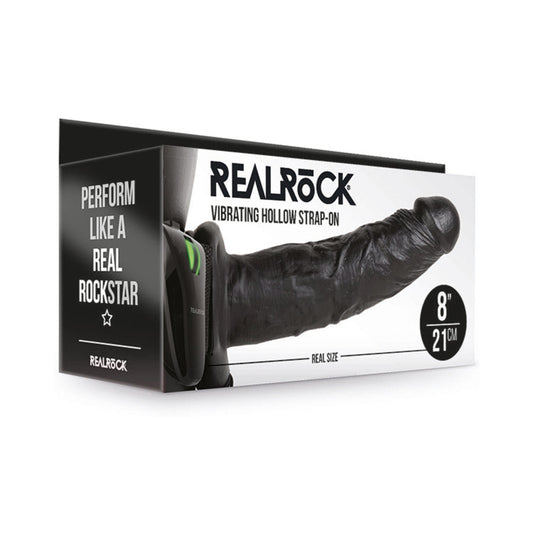 RealRock Realistic 8 in. Vibrating Hollow Strap-On Black - Not Very Vanilla