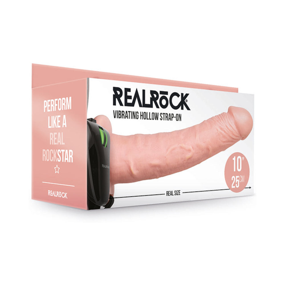 RealRock Realistic 10 in. Vibrating Hollow Strap-On Beige - Not Very Vanilla